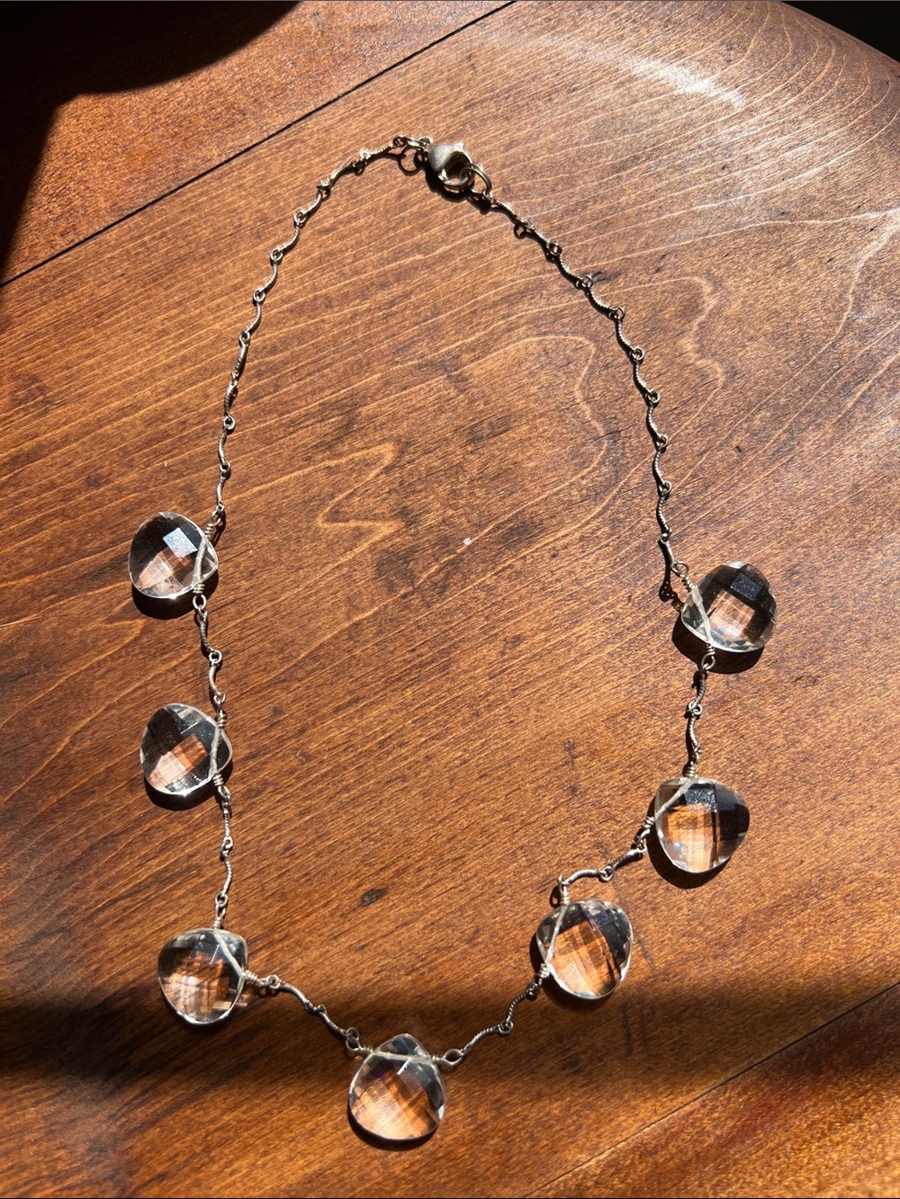 Vintage 925 Minimalist Clear Crystal Station Necklace
